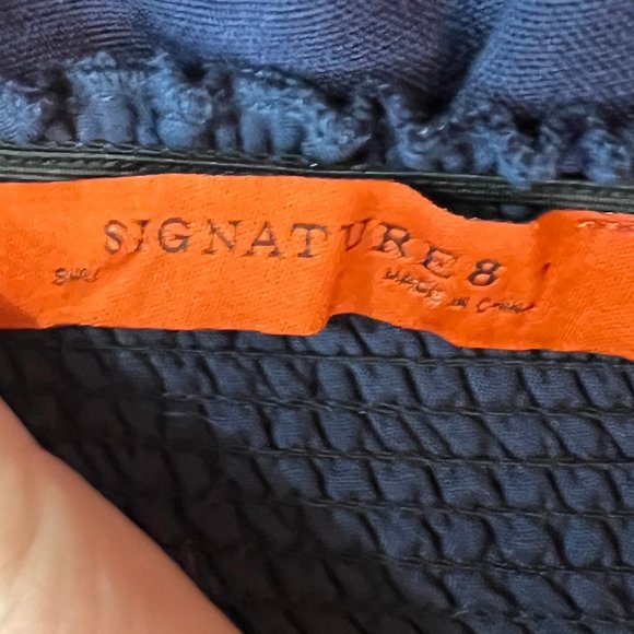 Like New SIGNATURE8 Navy Blue Embroidered Off-The-Shoulder Mini Dress Sz… - Picture 3 of 10